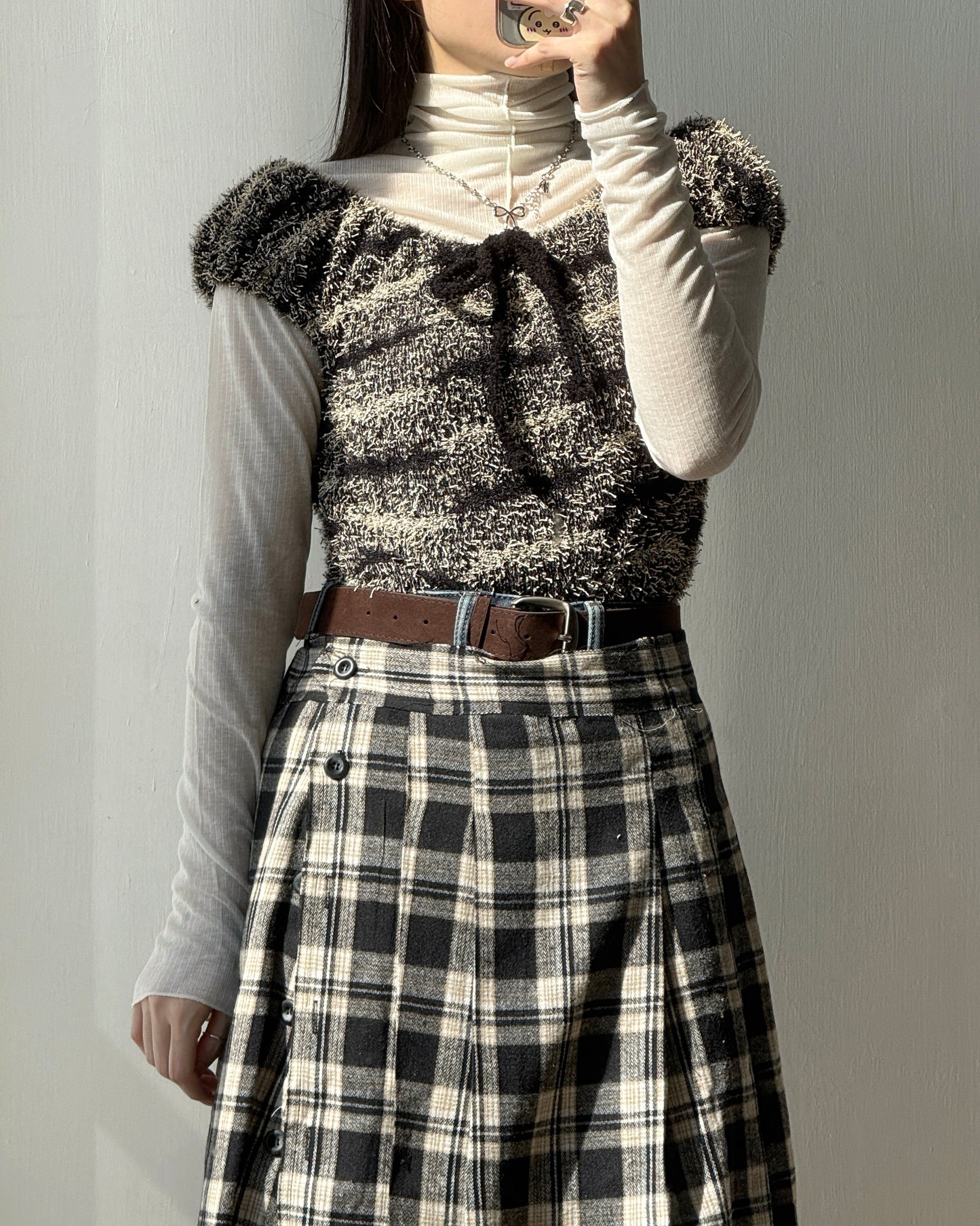 TP560 泡泡褶皺針織衫 - Brown | Black