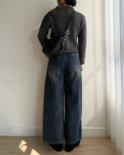 JN062 內有毛毛直筒牛仔褲 - Beige | Blue