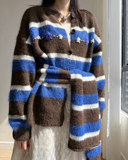 CD054 Floral Muffler Knit - Gray | Brown