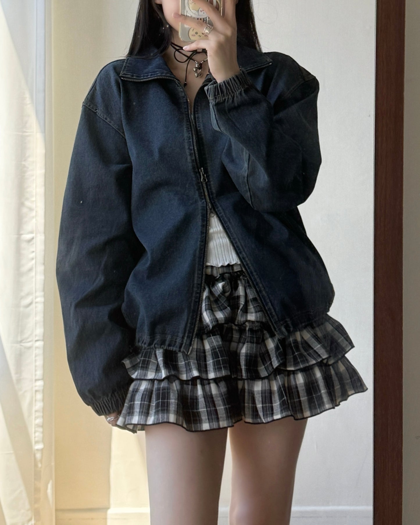 🍂早鳥限定優惠 JK040 Denim String Zip-up Jacket - Navy | Black