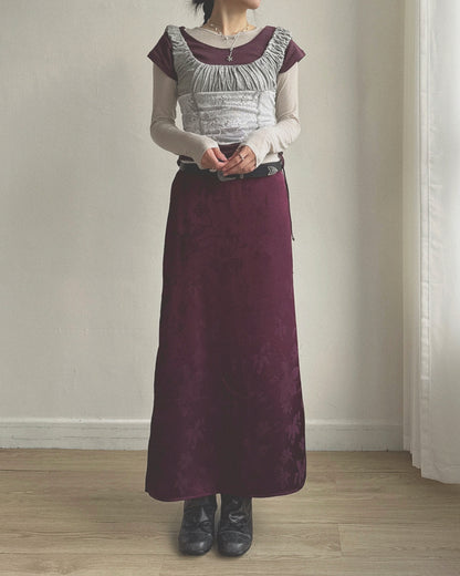 SK229 Floral Jacquard Maxi Skirt - White | Wine | Black