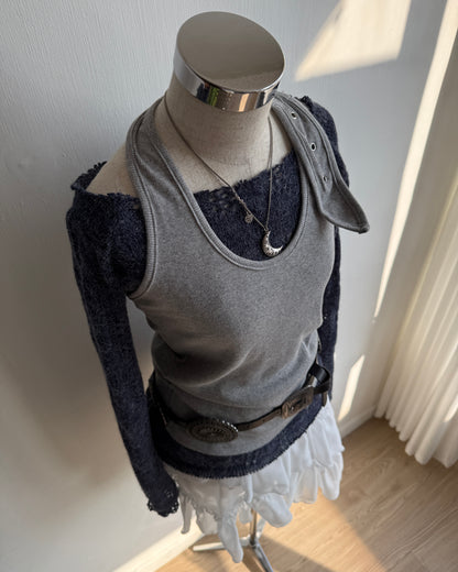 VT273 Hole Halter Top - Gray | White | Black