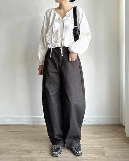 TP620 Pintuck Tie Blouse - Black | White