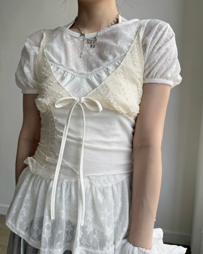 TP595 Star Sheer Blouse - White | Black