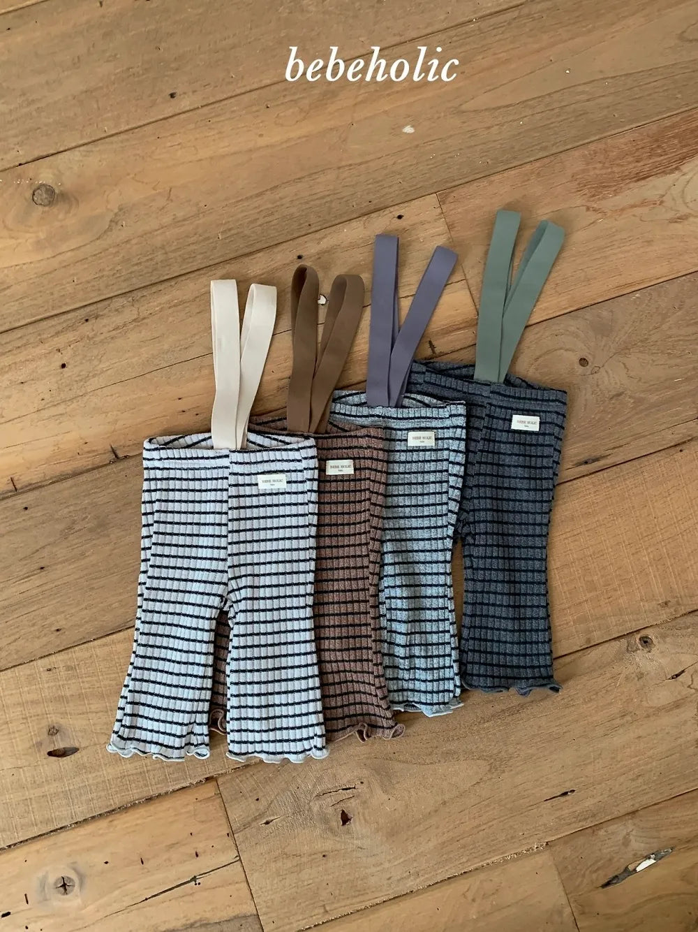 🍪Bebeholic 條紋吊帶褲 - Ivory | Green | Grey | Brown