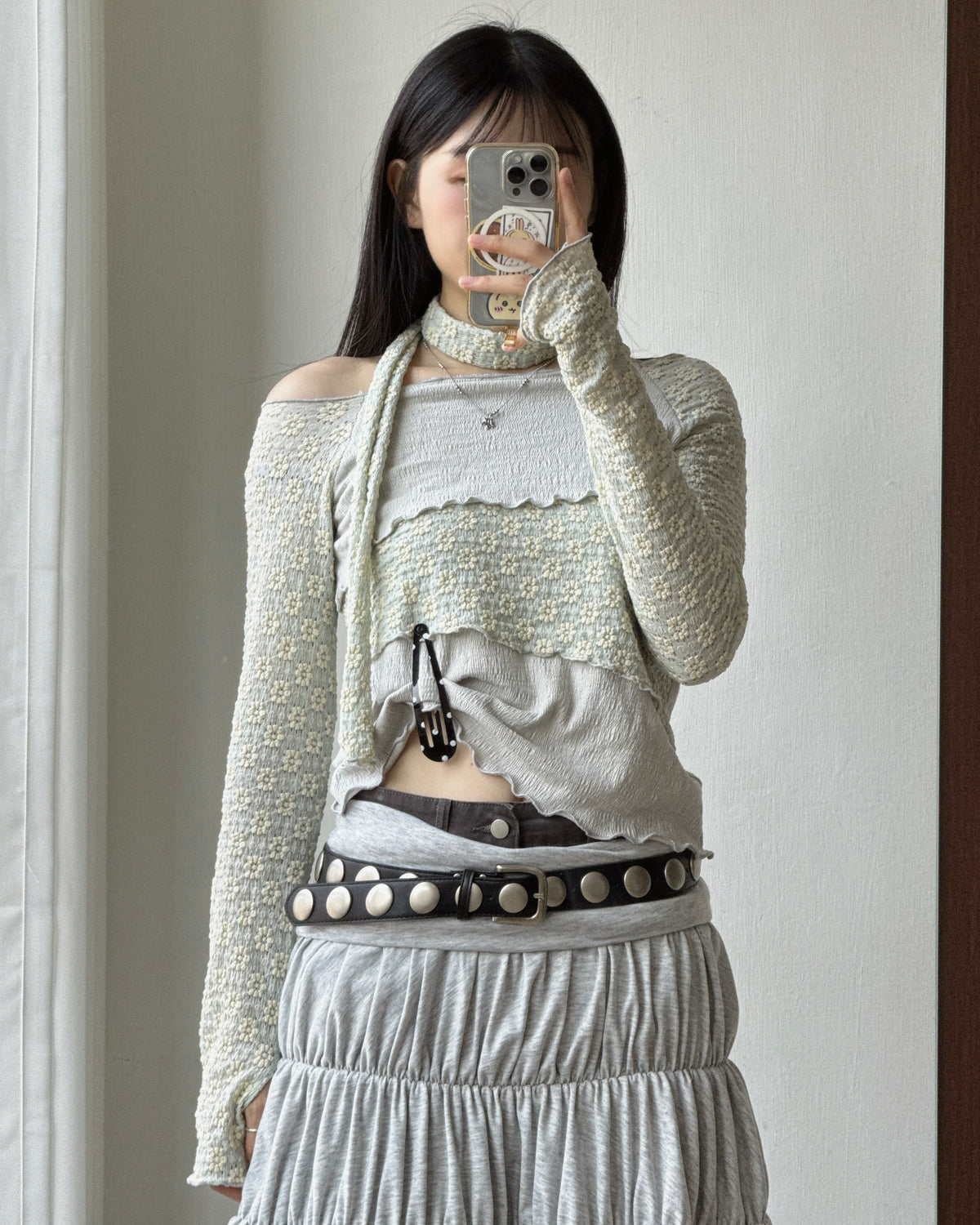 TP611 Textured Scarf Top - Mint | Black