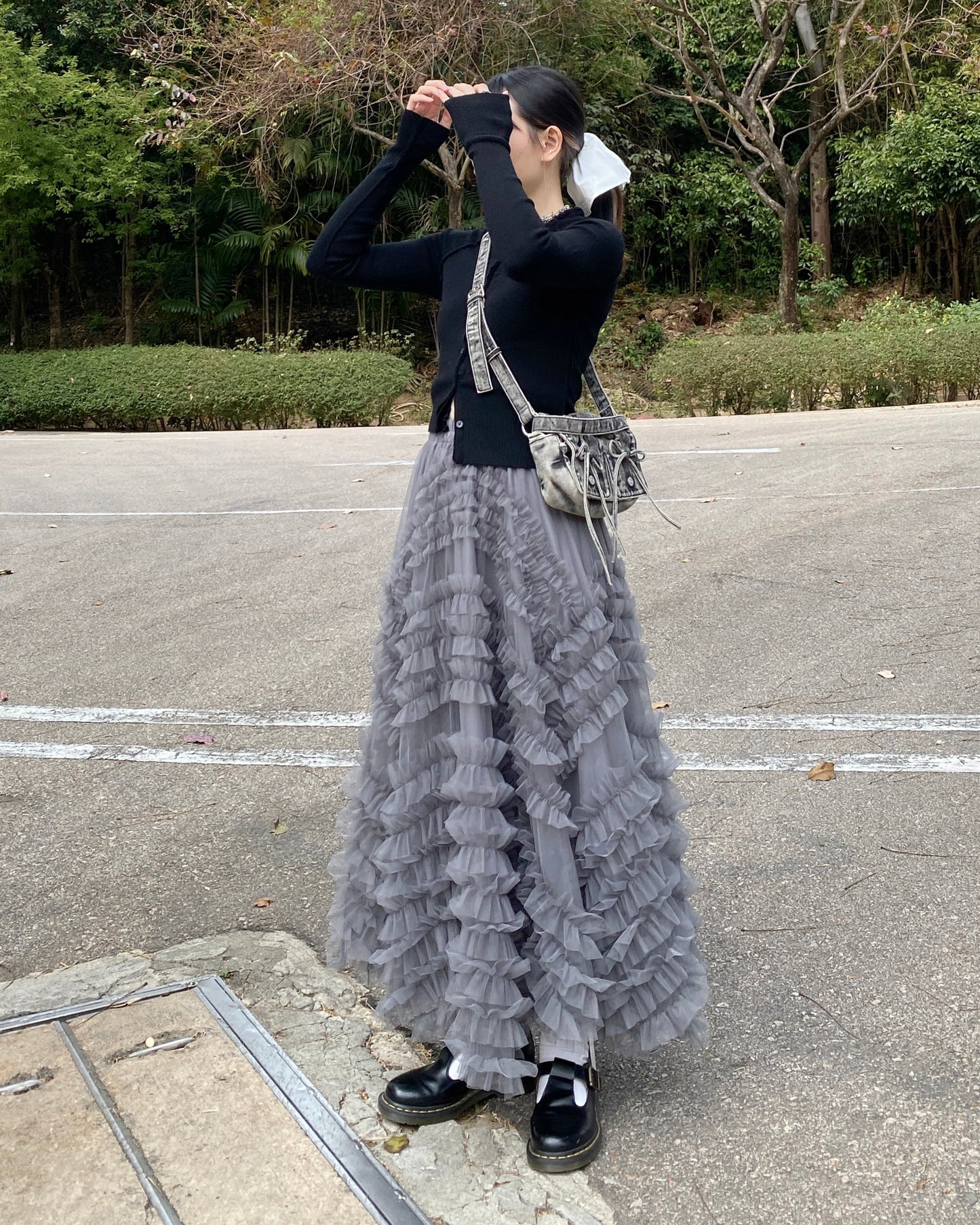 SK182 Bun Frill Skirt - White | Gray | Black