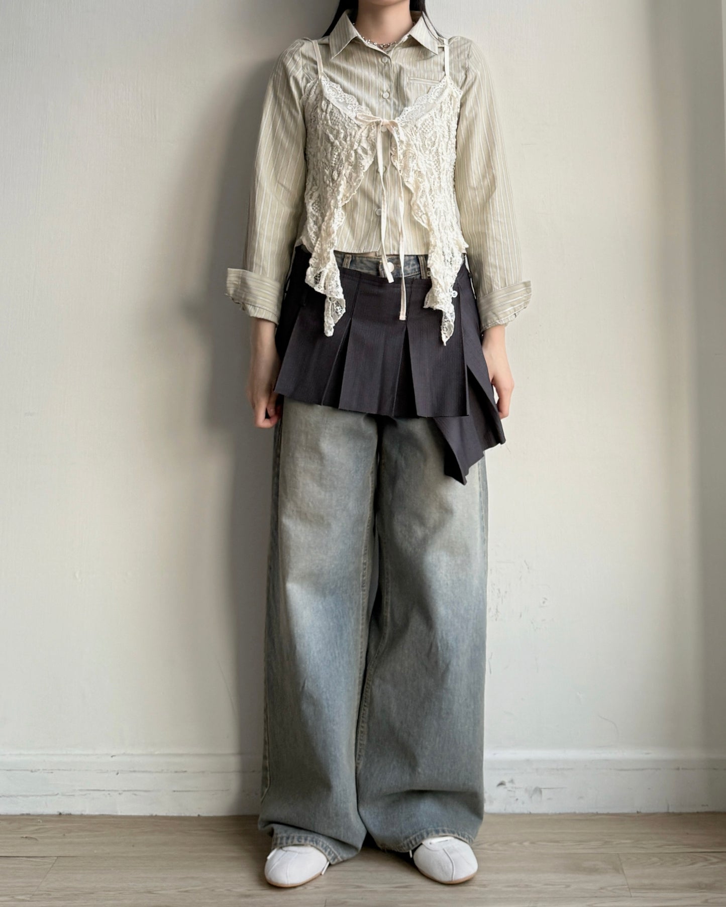 TP574 Cropped Shirt - Khaki | Blue | White