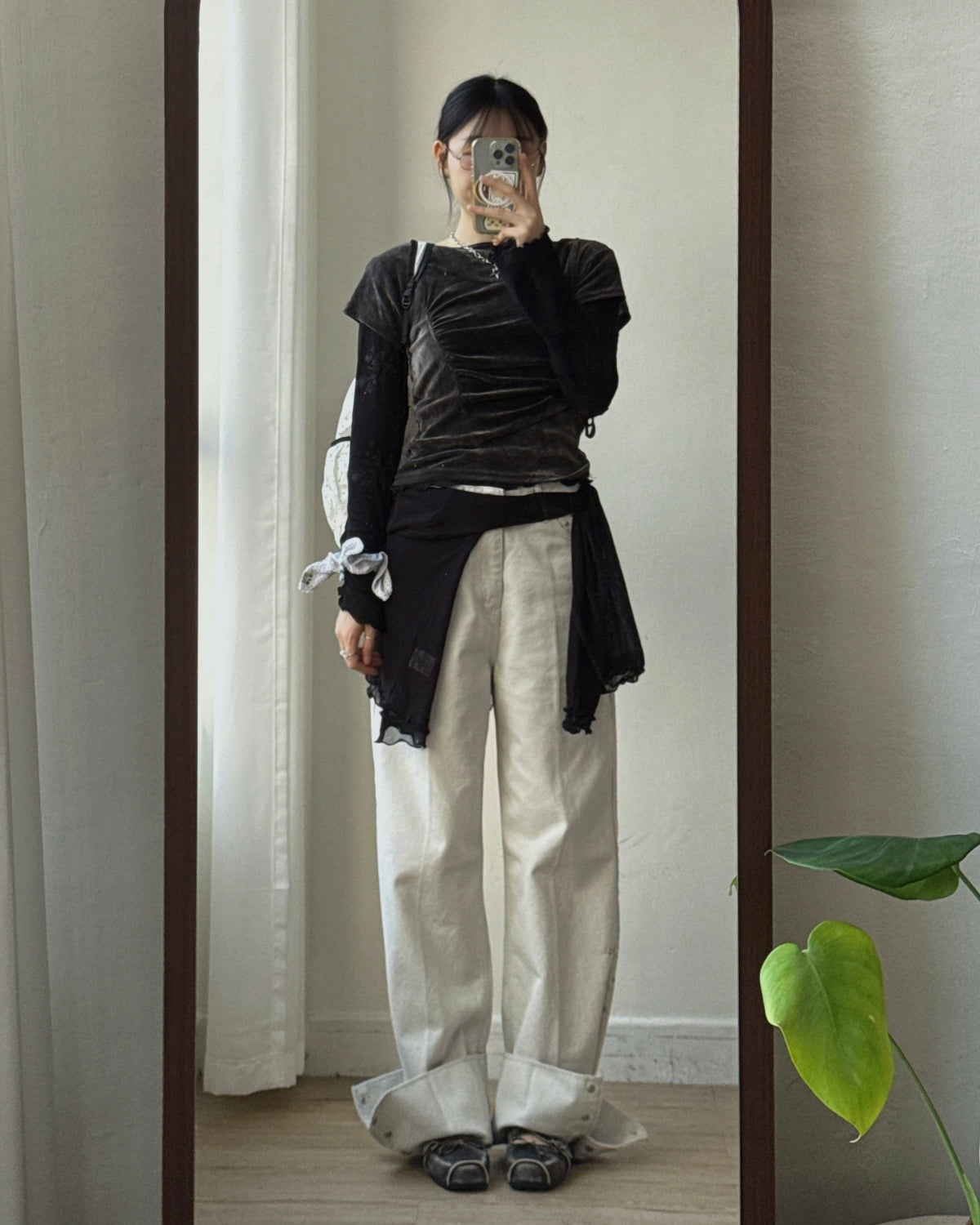 TP614 Floral Sheer Top - Gray | White | Black