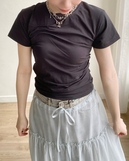 TP520 Pin-tuck Pleated Tee - Black | Navy | White