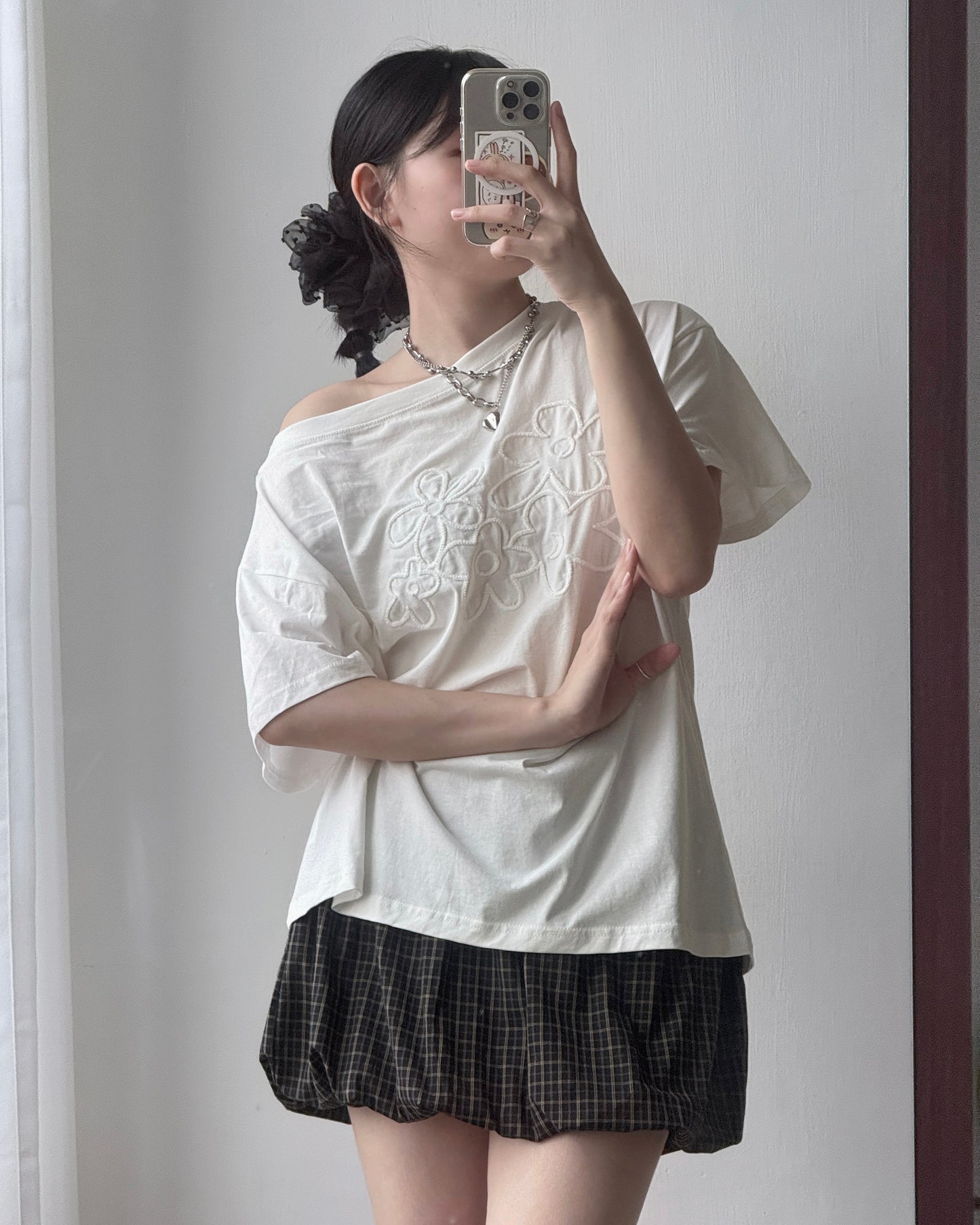 SK197 Check Balloon Skirt - Ivory | Black