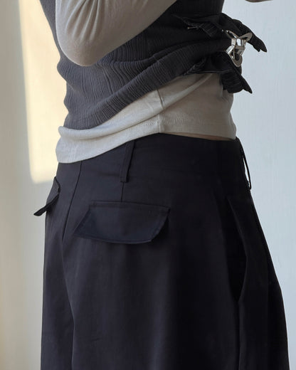 PT086 Balloon Wide Pants - Ivory | Black