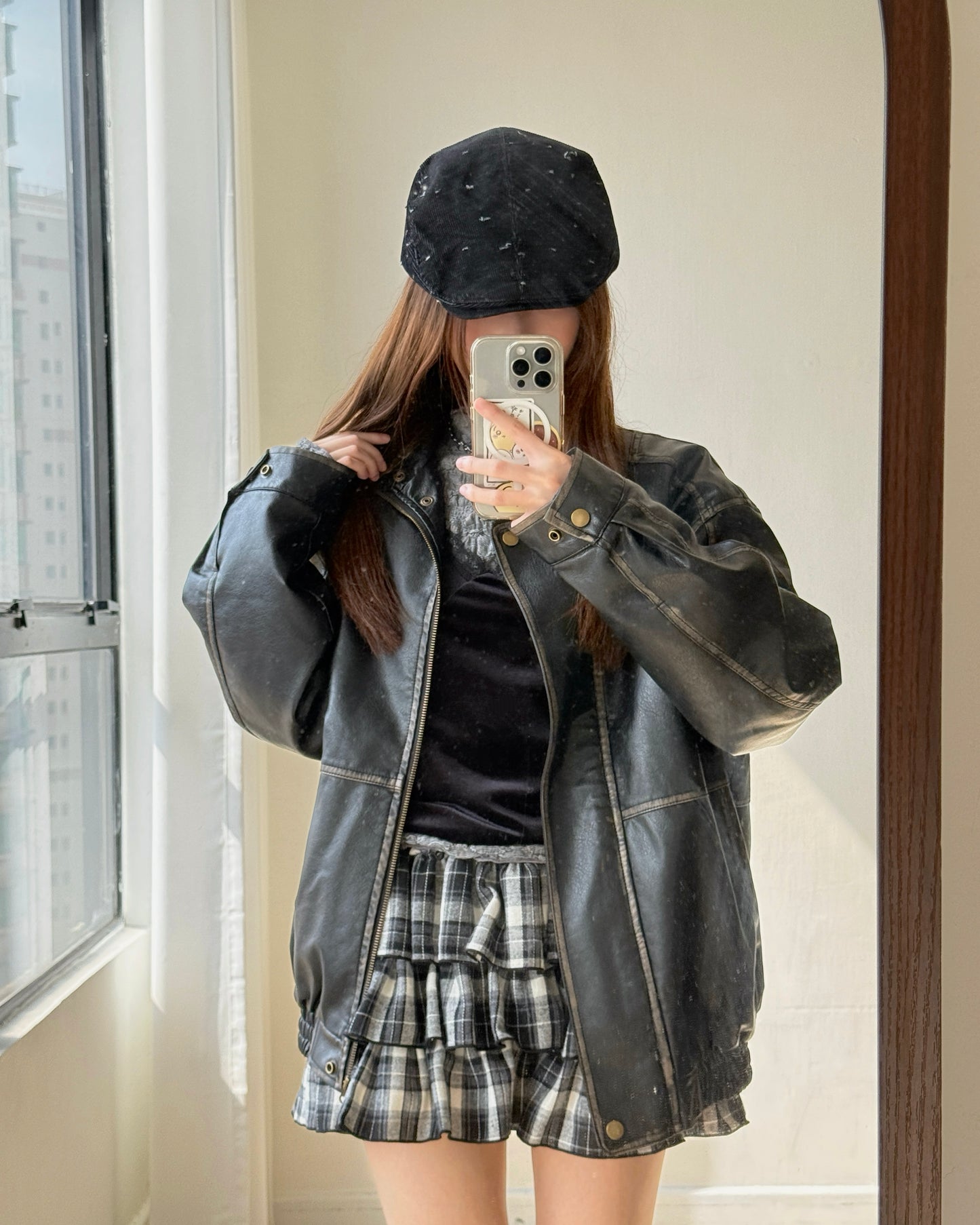 🐏早鳥限定優惠 JK042 Peer Leather Jacket - Dark Brown | Black