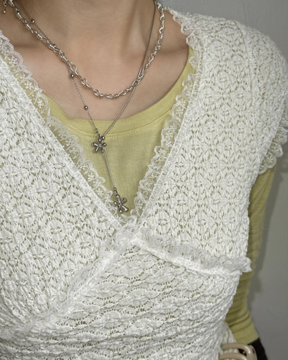 VT331 Vintage Lace Vest - Brown | White