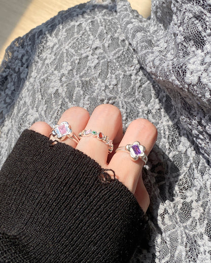 KA297 Silver925 Flower Ring - Pink | Purple