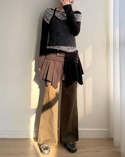 PT078 Flared Pants - Khaki | Black