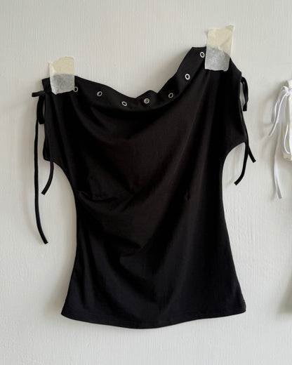 TP591 Eyelet Boat Neck Top - White | Gray | Black