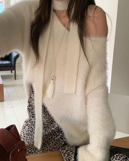 TP566 Fur V-Neck Knit - Pink | White | Brown