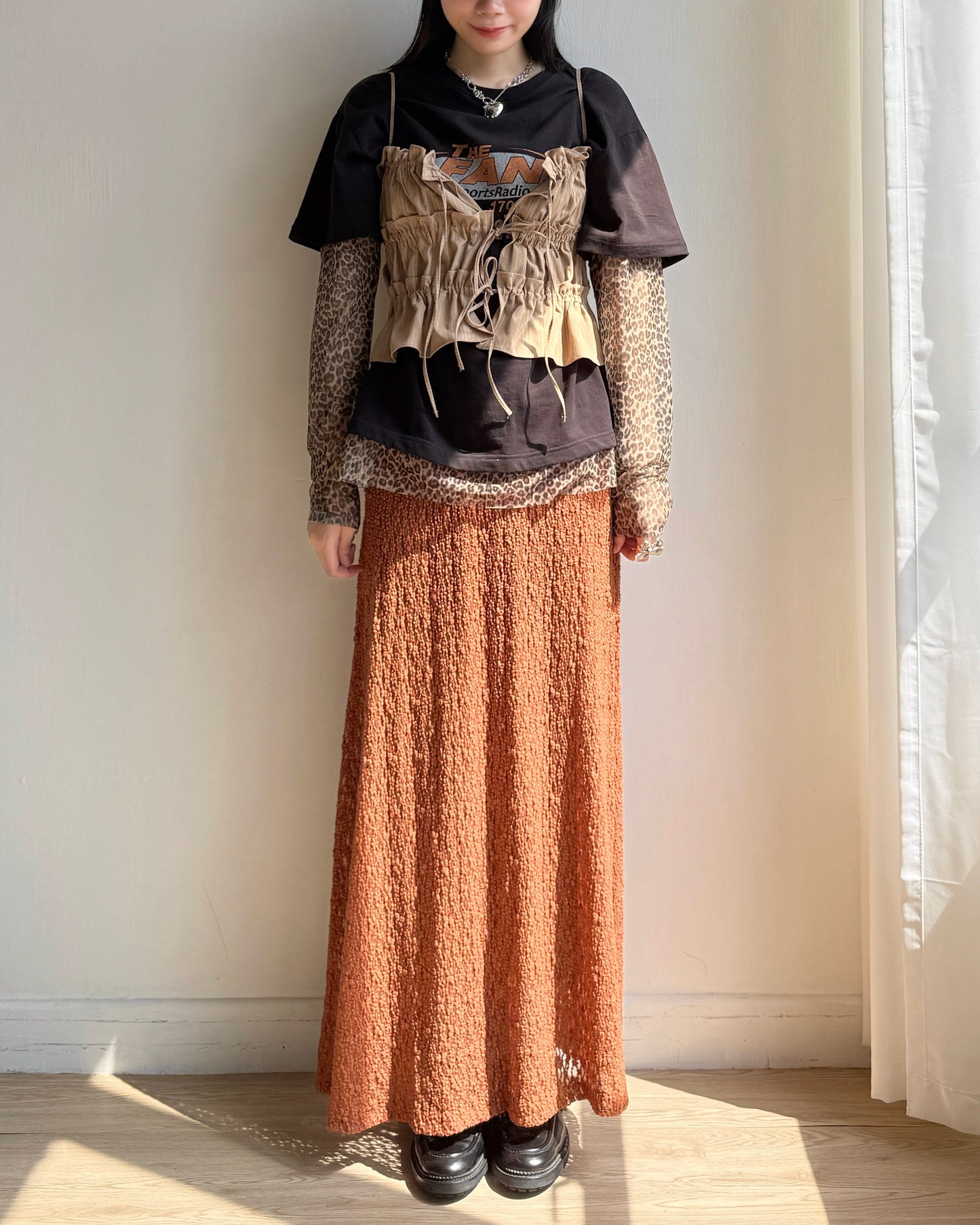 SK204 Lace Maxi Skirt - Brick | Gray