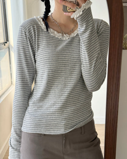 TP569 Striped Lace Top - Gray | Black