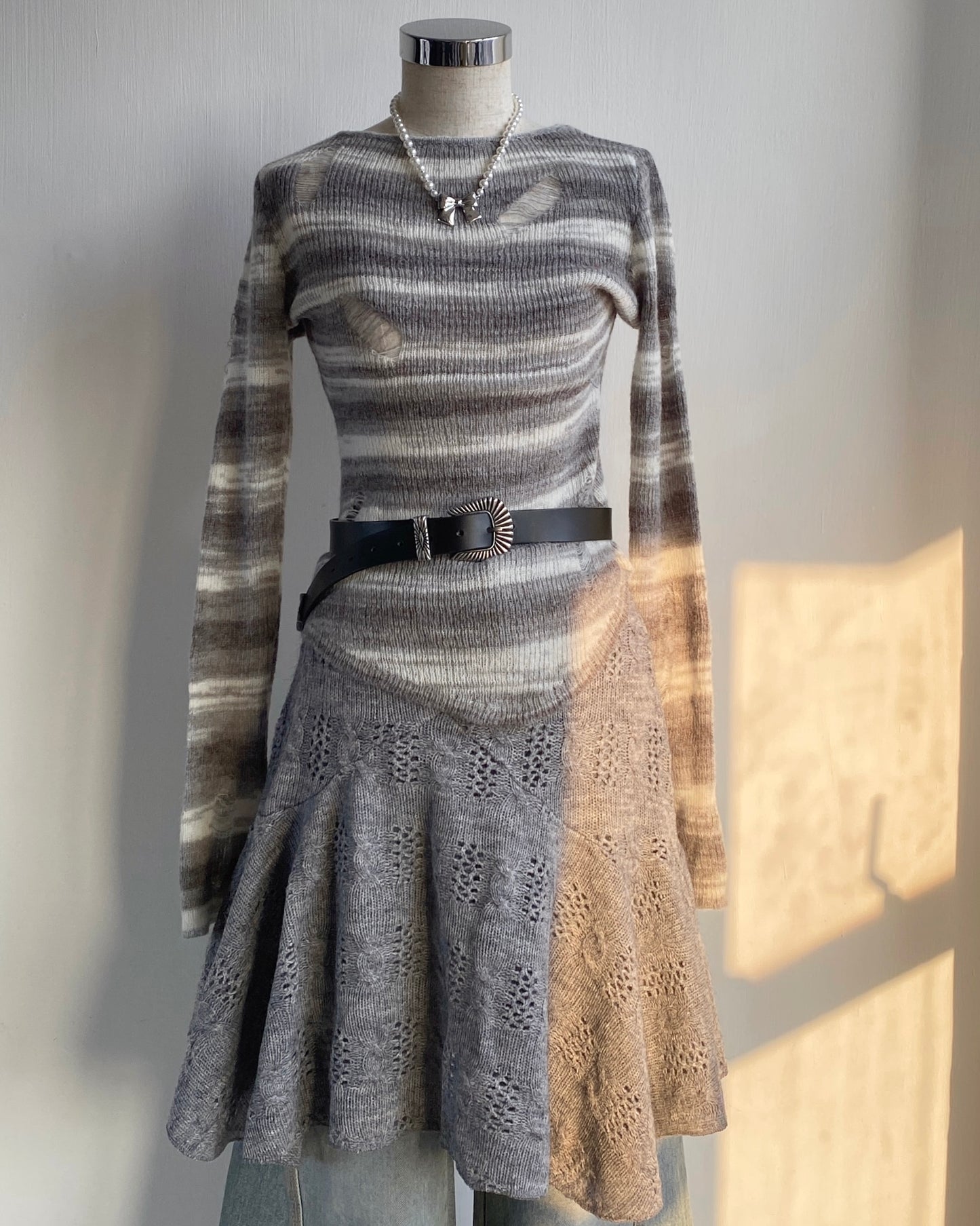 現貨 SK179 Twist Pattern 2Way Skirt - Ivory | Gray