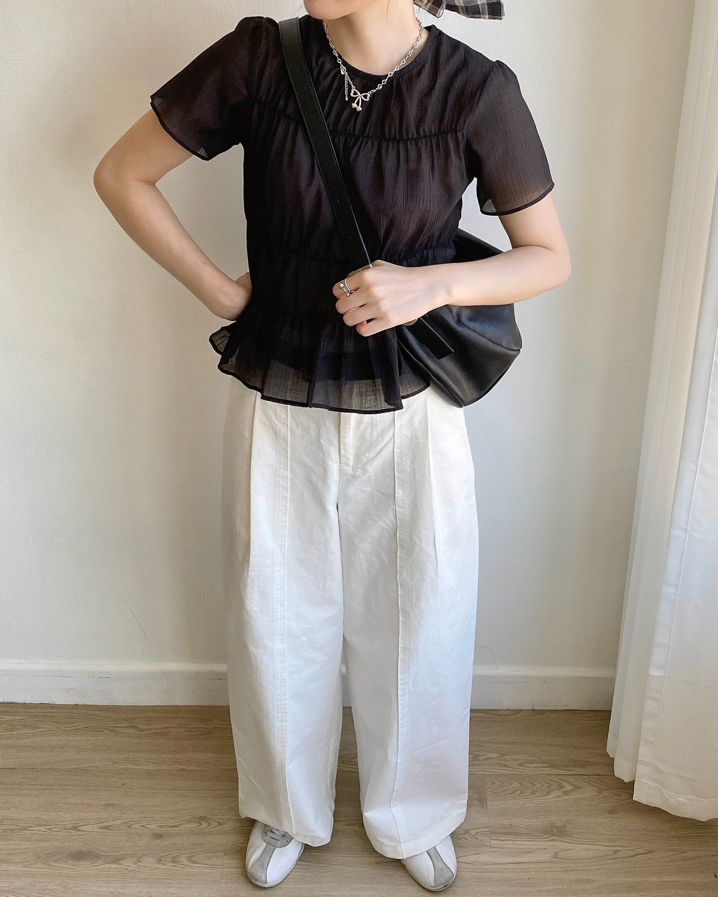 TP525 Frill Blouse - Ivory | Black