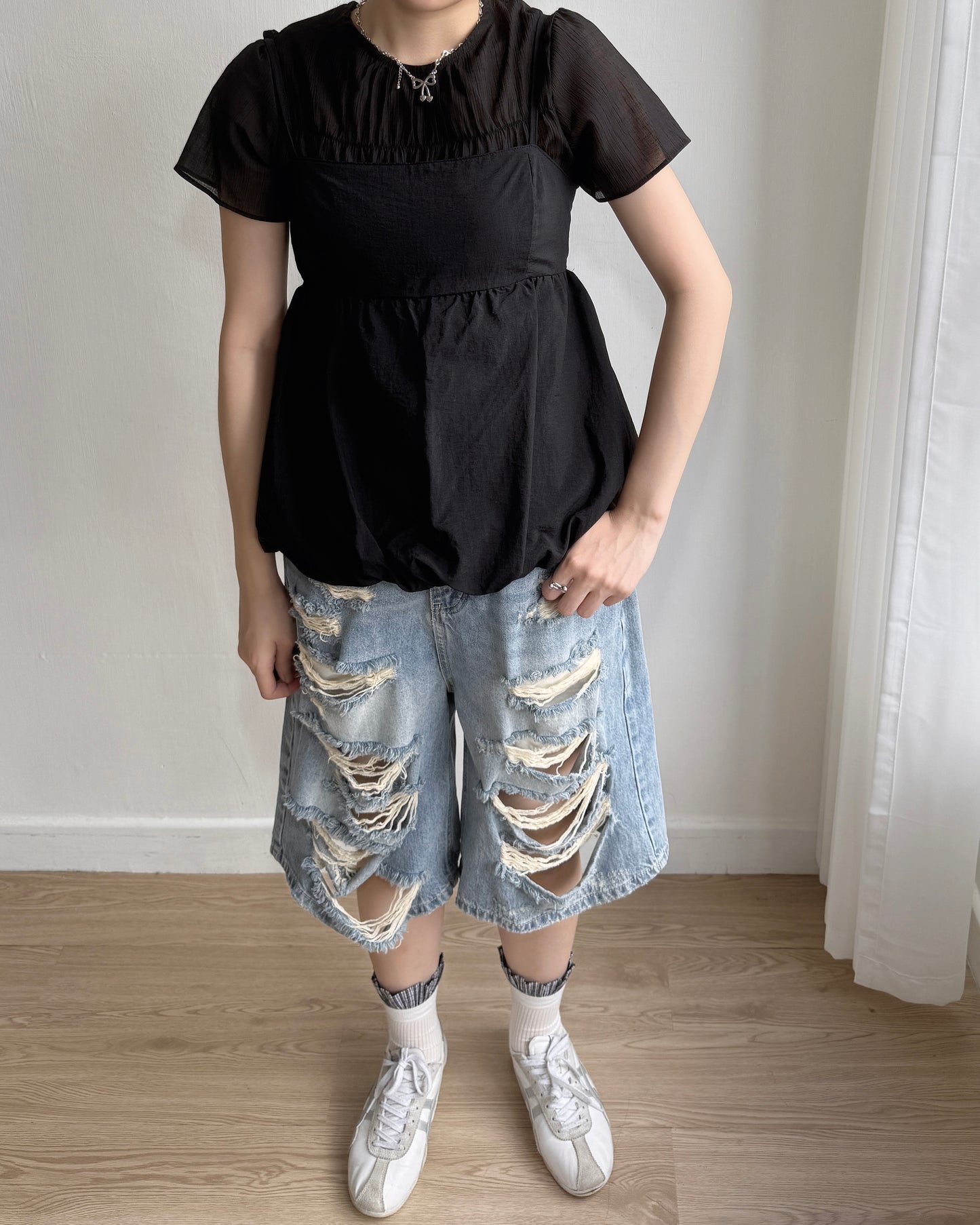 TP525 Frill Blouse - Ivory | Black