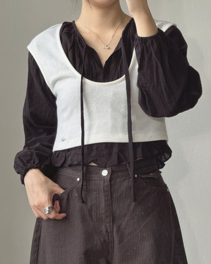 TP620 Pintuck Tie Blouse - Black | White