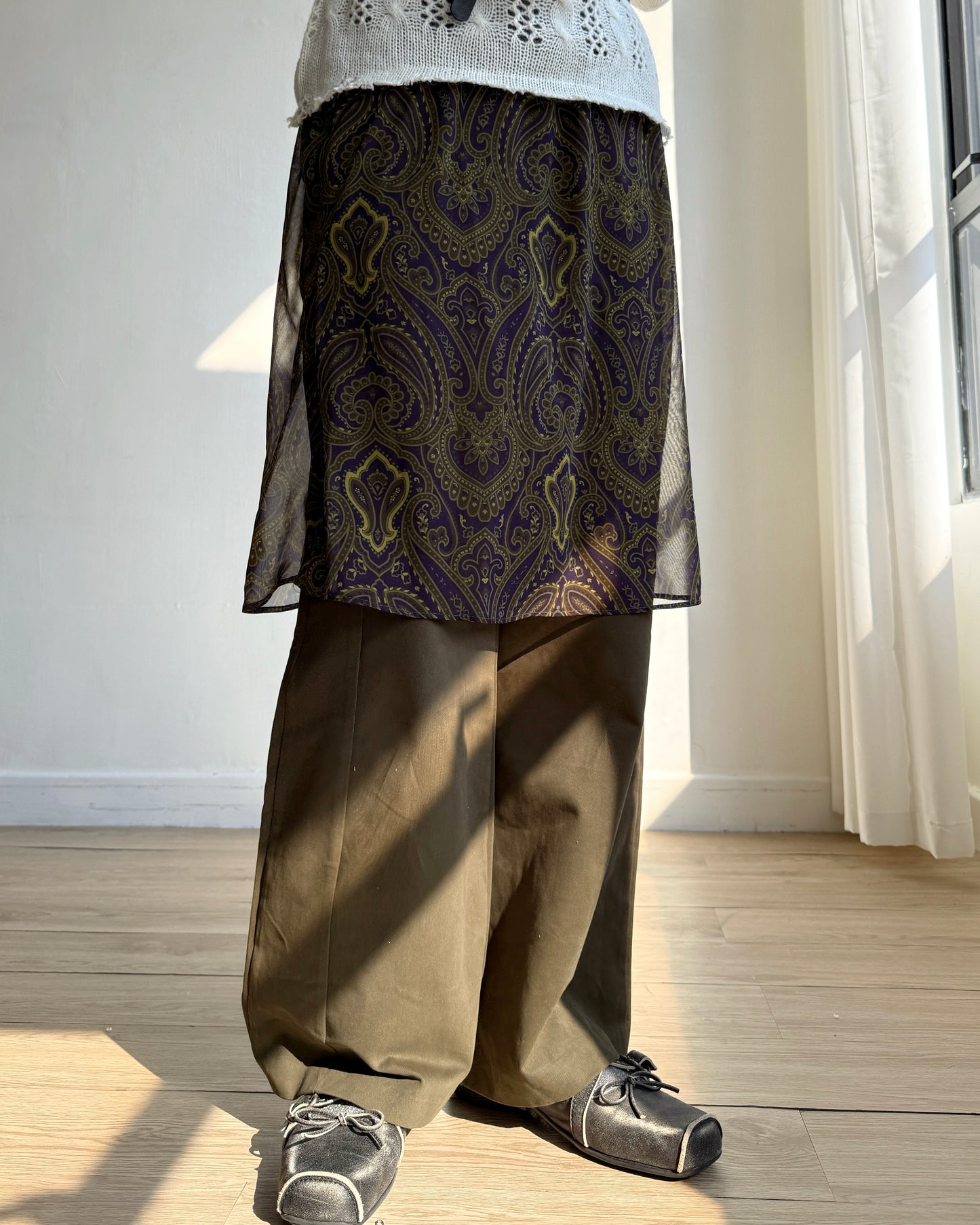 SK211 Paisley Chiffon Skirt - Khaki