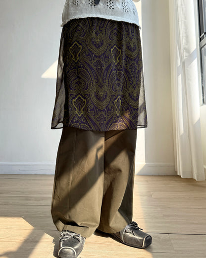 SK211 Paisley Chiffon Skirt - Khaki