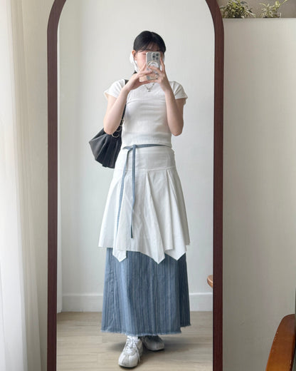 現貨 SK192 Ami Cut-out Midi Skirt - Khaki | White | Black