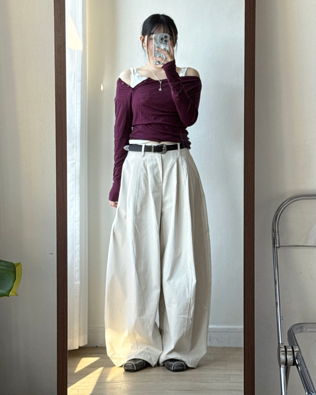 TP622 Ribbed Button Asym Top - Black | Gray | Plum | Charcoal | Mint | Ivory