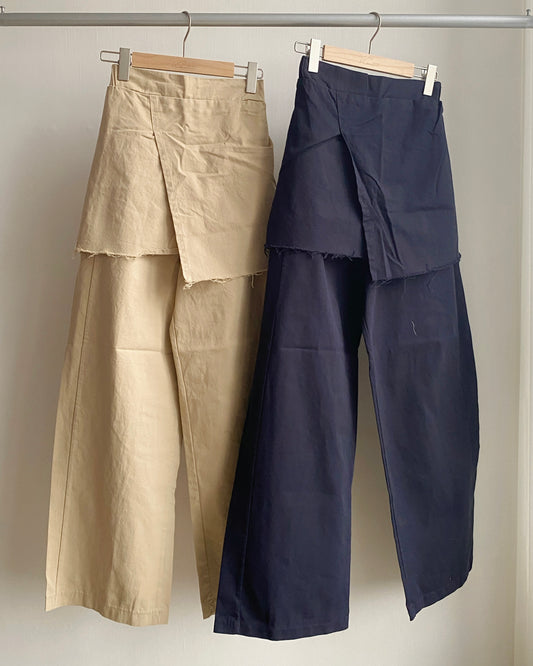 PT071 Wrap Pants - Beige | Navy