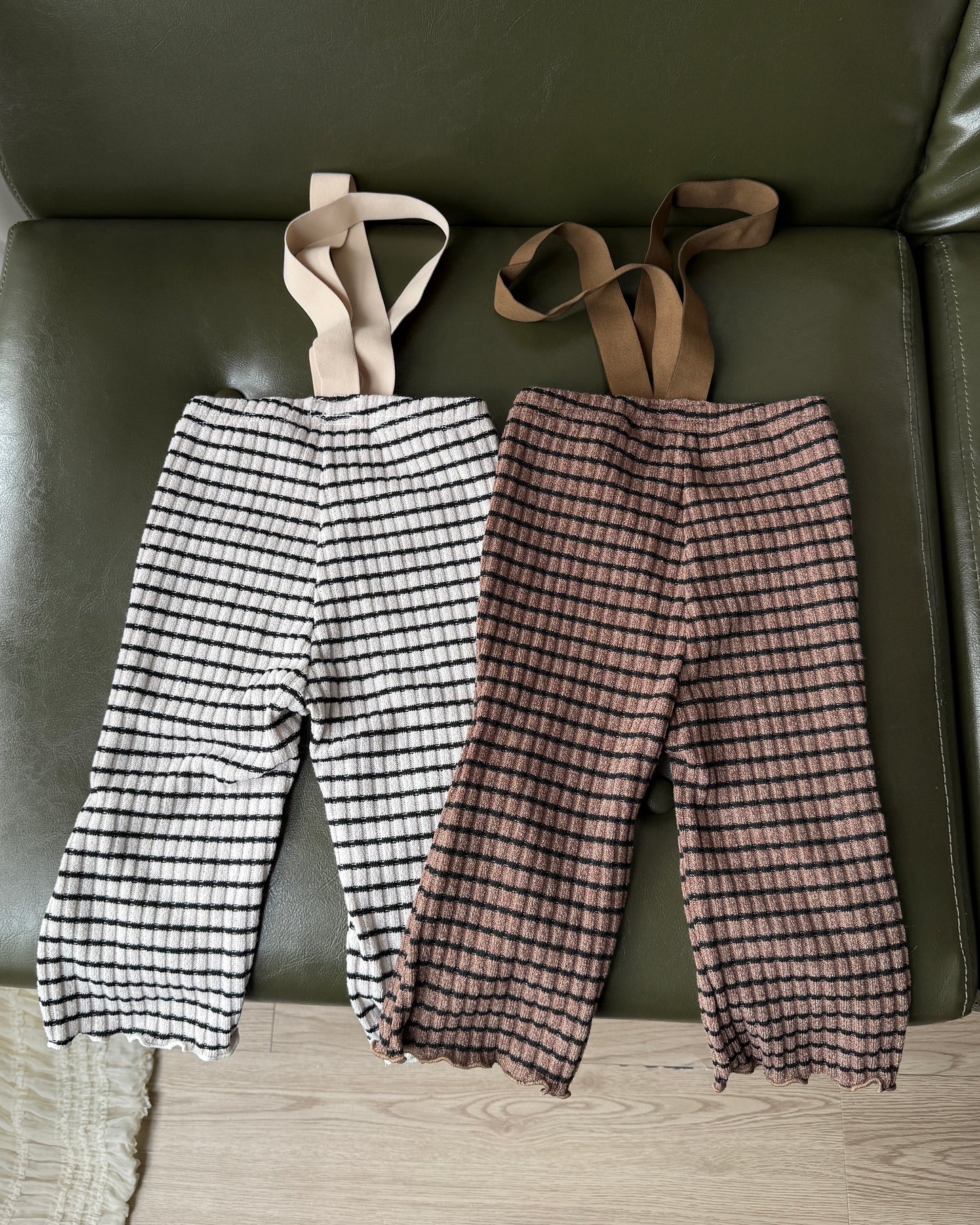 🍪Bebeholic 條紋吊帶褲 - Ivory | Green | Grey | Brown