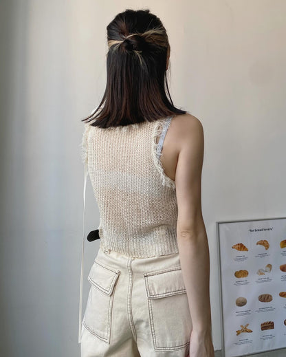 現貨 VT217 SOSO Vest - Ivory | Charcoal
