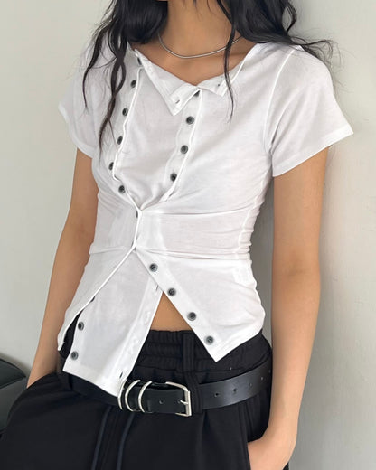 TP588 Button Tee - White | Black