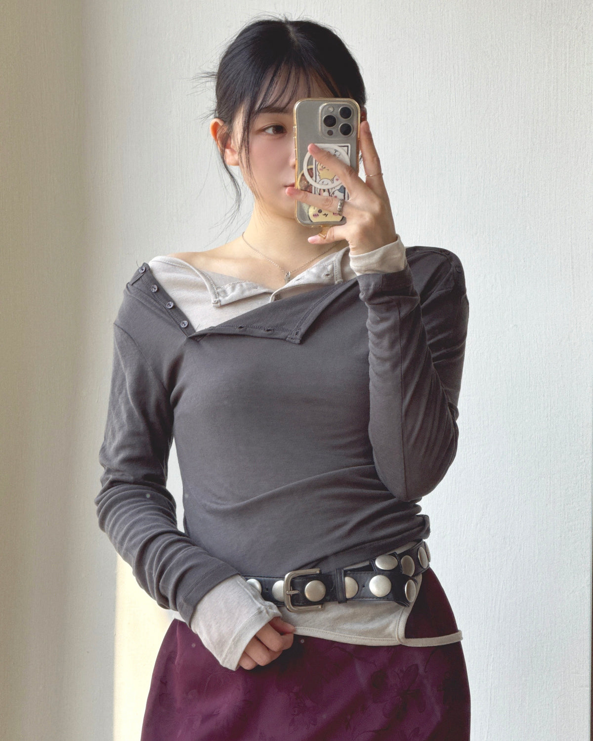 TP623 Ribbed Henley Top - Ivory | Lavender | Gray | Black
