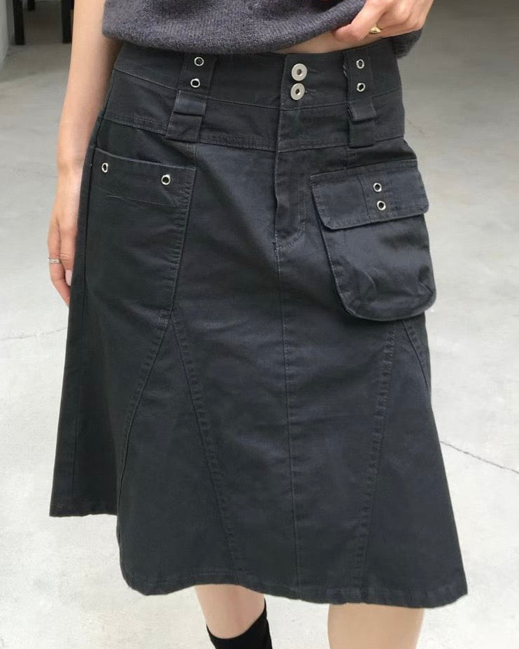 SK231 Cargo Pocket Skirt - Khaki | Black