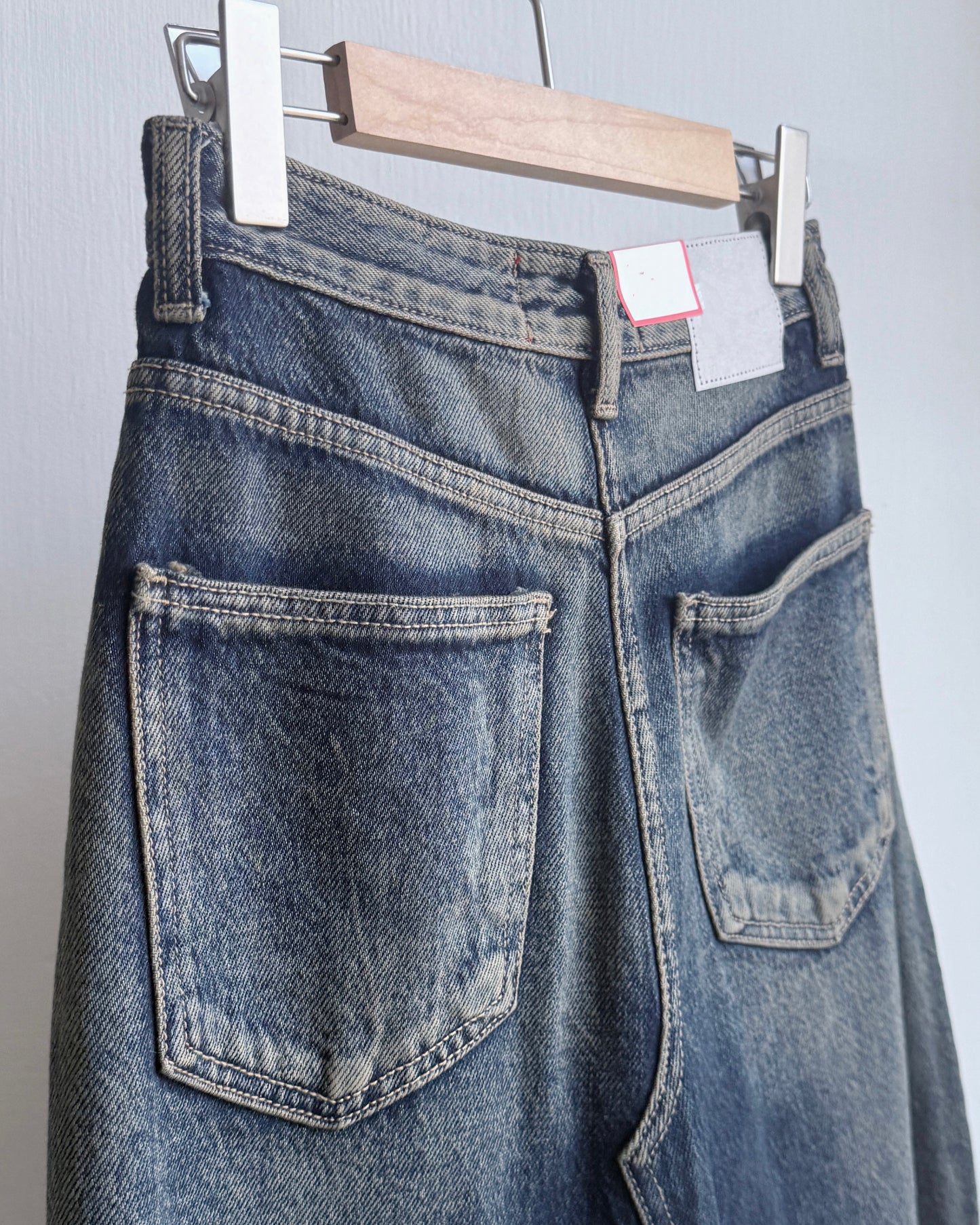 SK196 Dirty Crack Denim Skirt - Navy