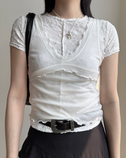 TP579 Floral Lace TEE - White | Black