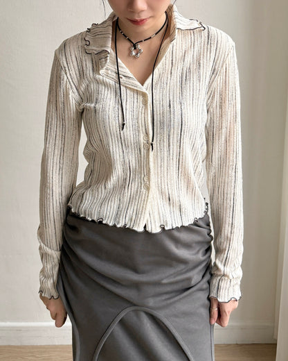 TP547 Draw Pleated Blouse - Ivory | Gray