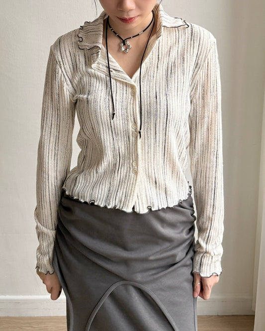 TP547 Draw Pleated Blouse - Ivory | Gray