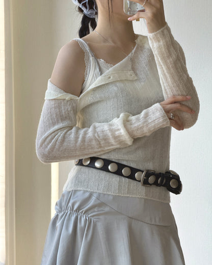 TP624 Fuzzy Rib Button Knit - Gray | Ivory | Black