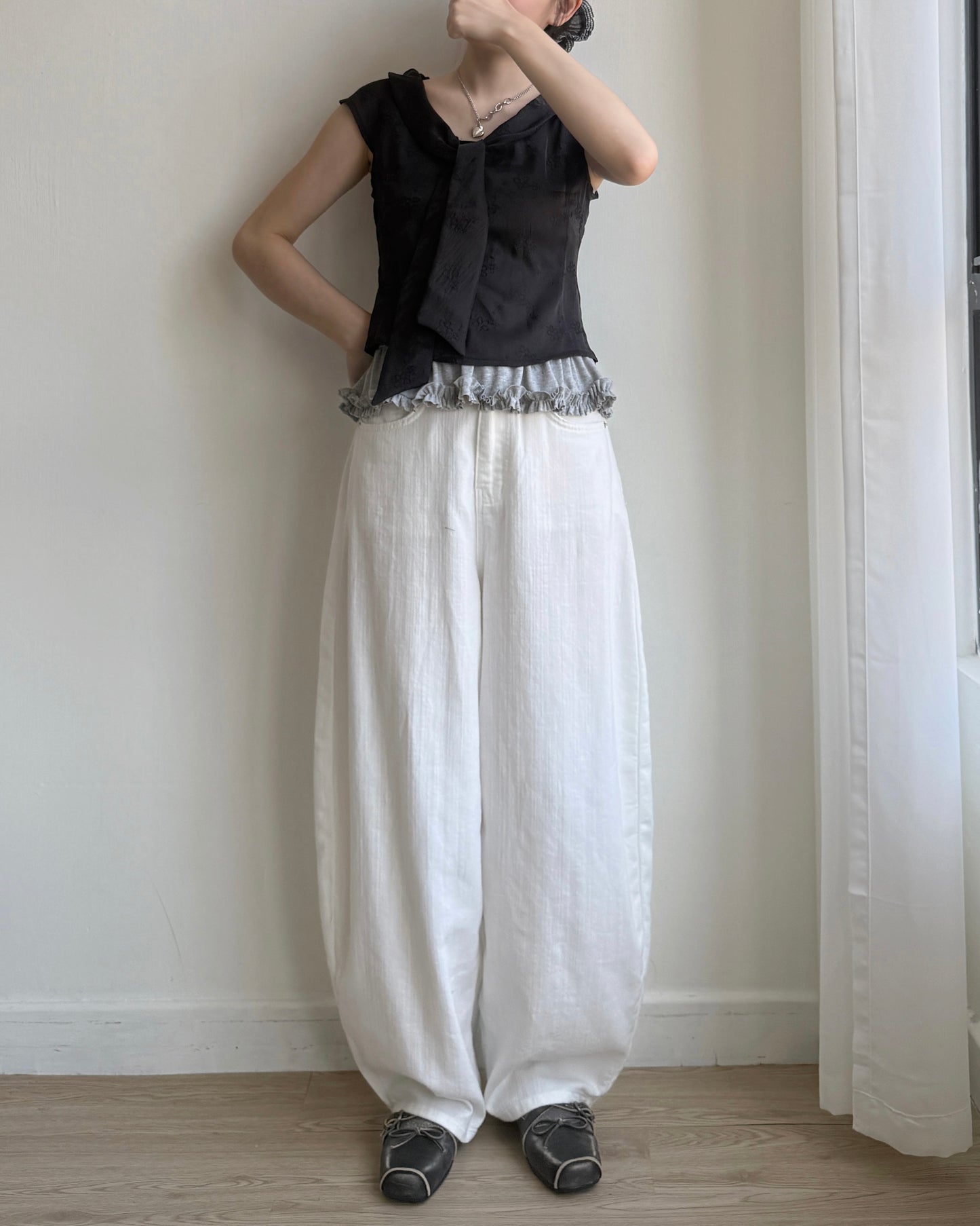 TP534 Floral Embroidered Blouse - Ivory | Black