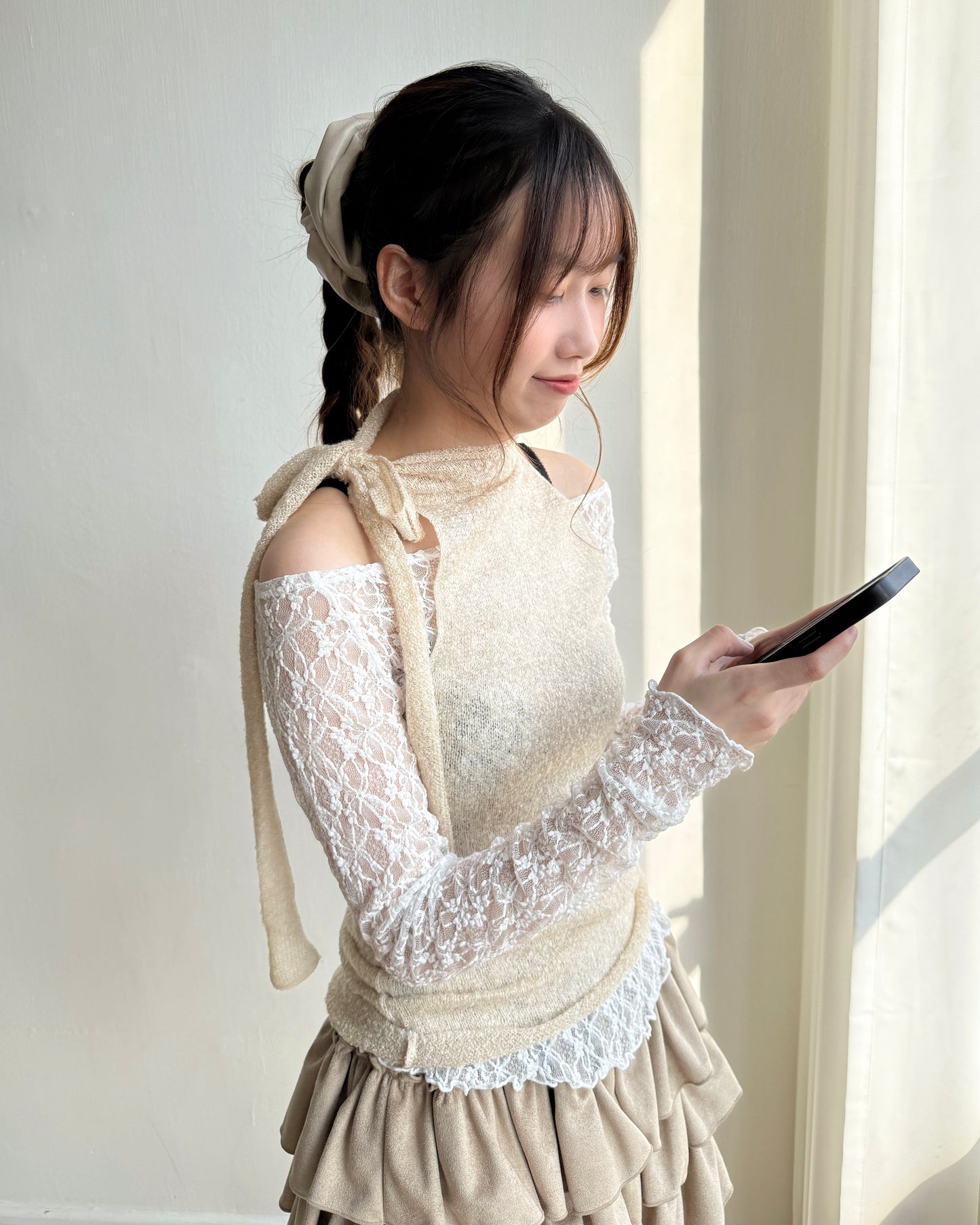 TP554 off-shoulder Lace Top - White | Black