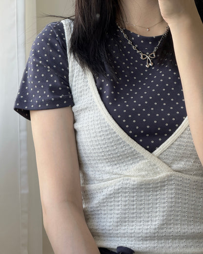 TP601 Floral Top - Gray | White | Navy
