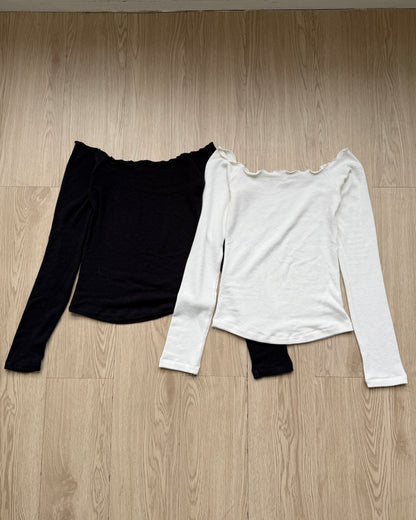 TP564 Basic Off-shoulder Top - White | Black