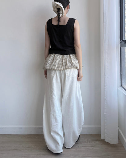 SK197 Check Balloon Skirt - Ivory | Black