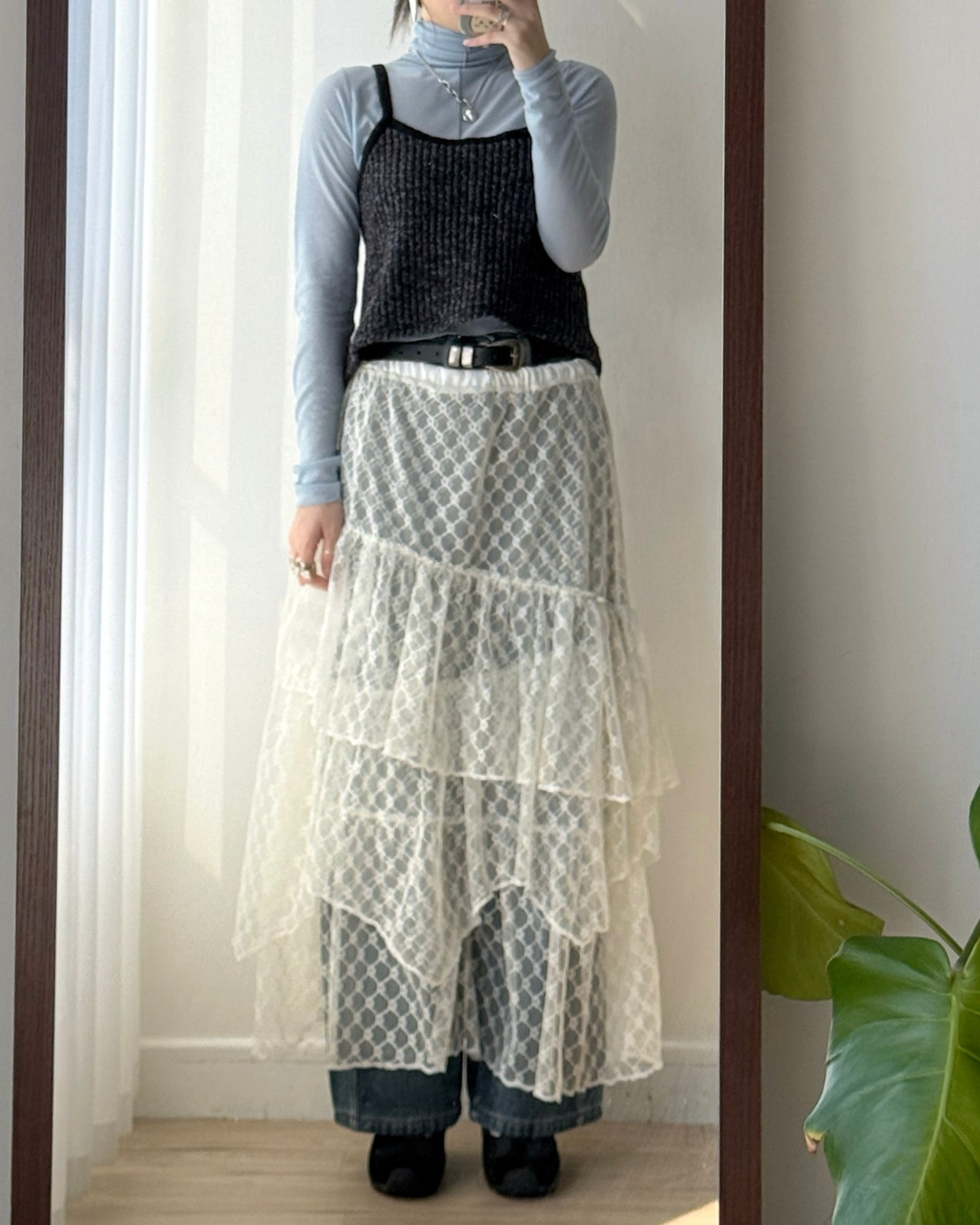 SK209 Lace Layer Skirt - White | Black