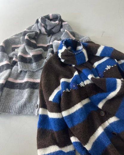 Preorder 🌸 CD054 Floral Muffler Knit - Gray | Brown